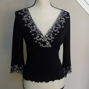 EXPRESS Small Black/Cream embroidered Top